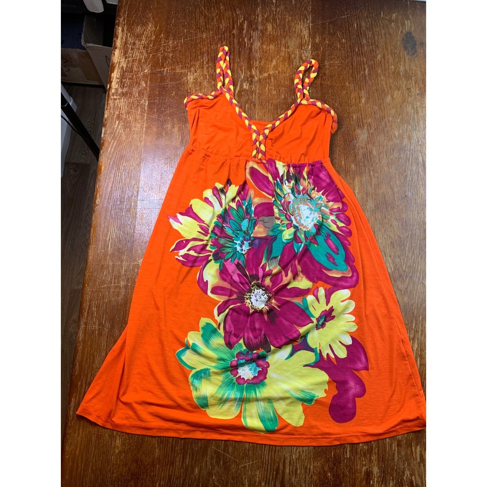 MCM Y2K Orange Tropical Floral Braided Strap Empire Waist Mini Dress‎ Preloved - Picture 5 of 9